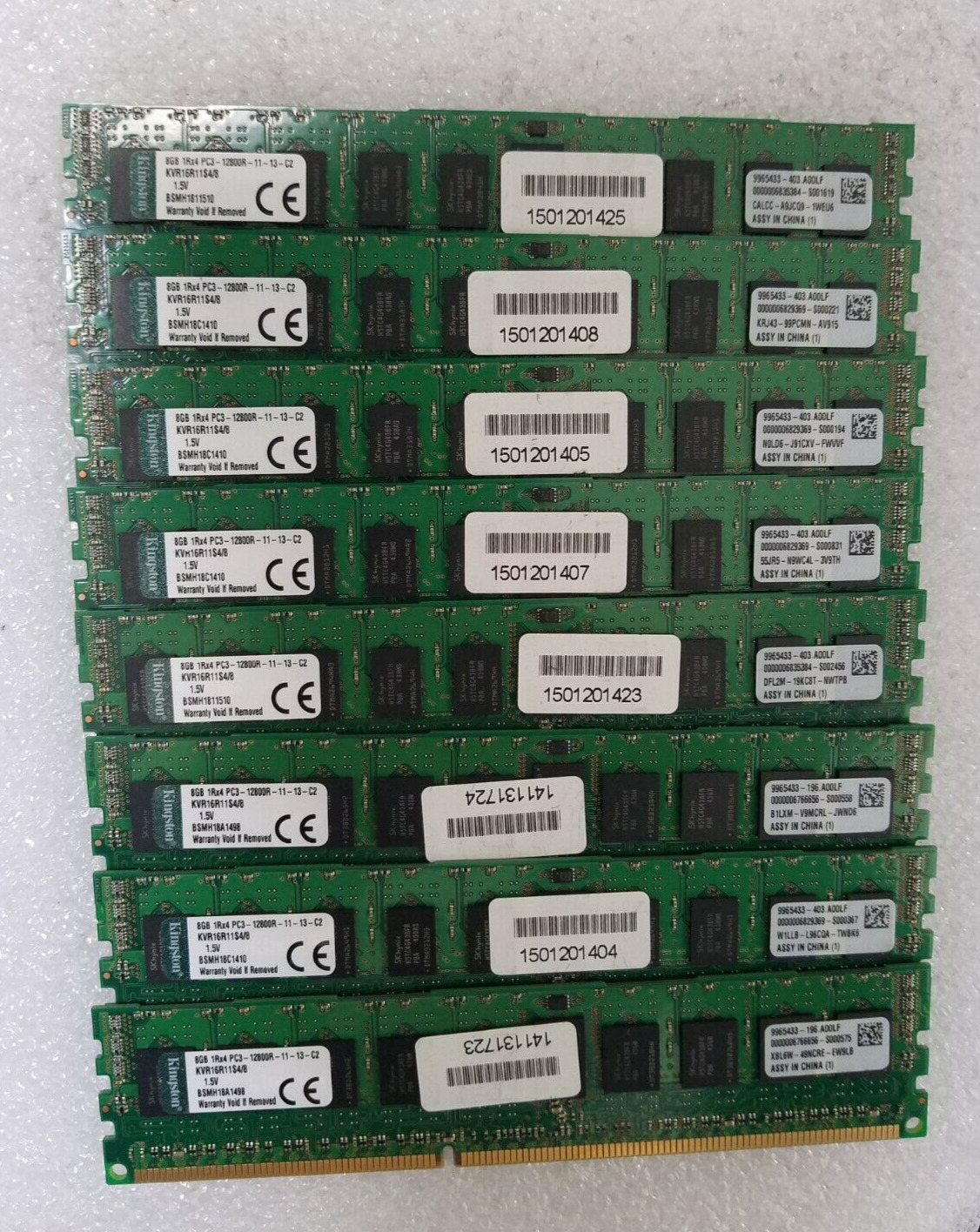 Lot of 8 Kingston 8GB 2Rx4 PC3-12800R REG ECC Server Memory