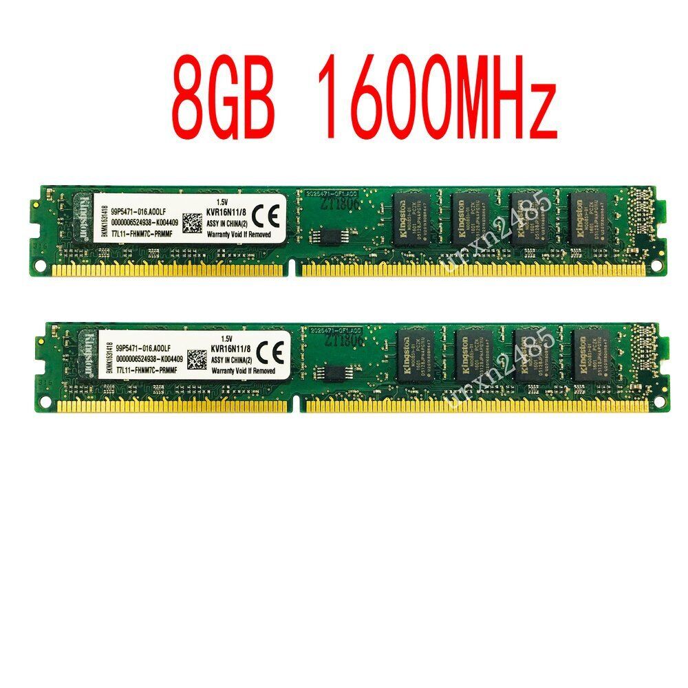 Kingston 16GB Kit 2x 8GB PC3-12800U DDR3 1600MHz KVR16N11/8 Desktop Memory RAM