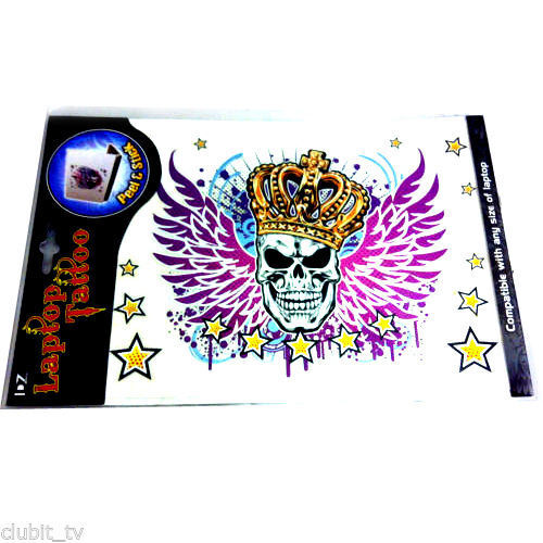 Laptop Notebook Tattoo Sticker Decal - Skull Wings Crown Stars Fits Any Size NEW