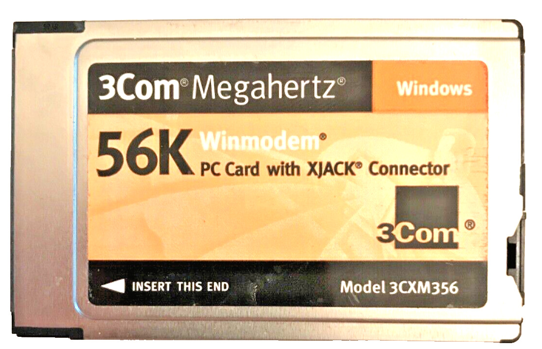 3Com Megahertz 3CXM356 56K Winmodem PCMCIA Windows PC Card with Xjack Connector