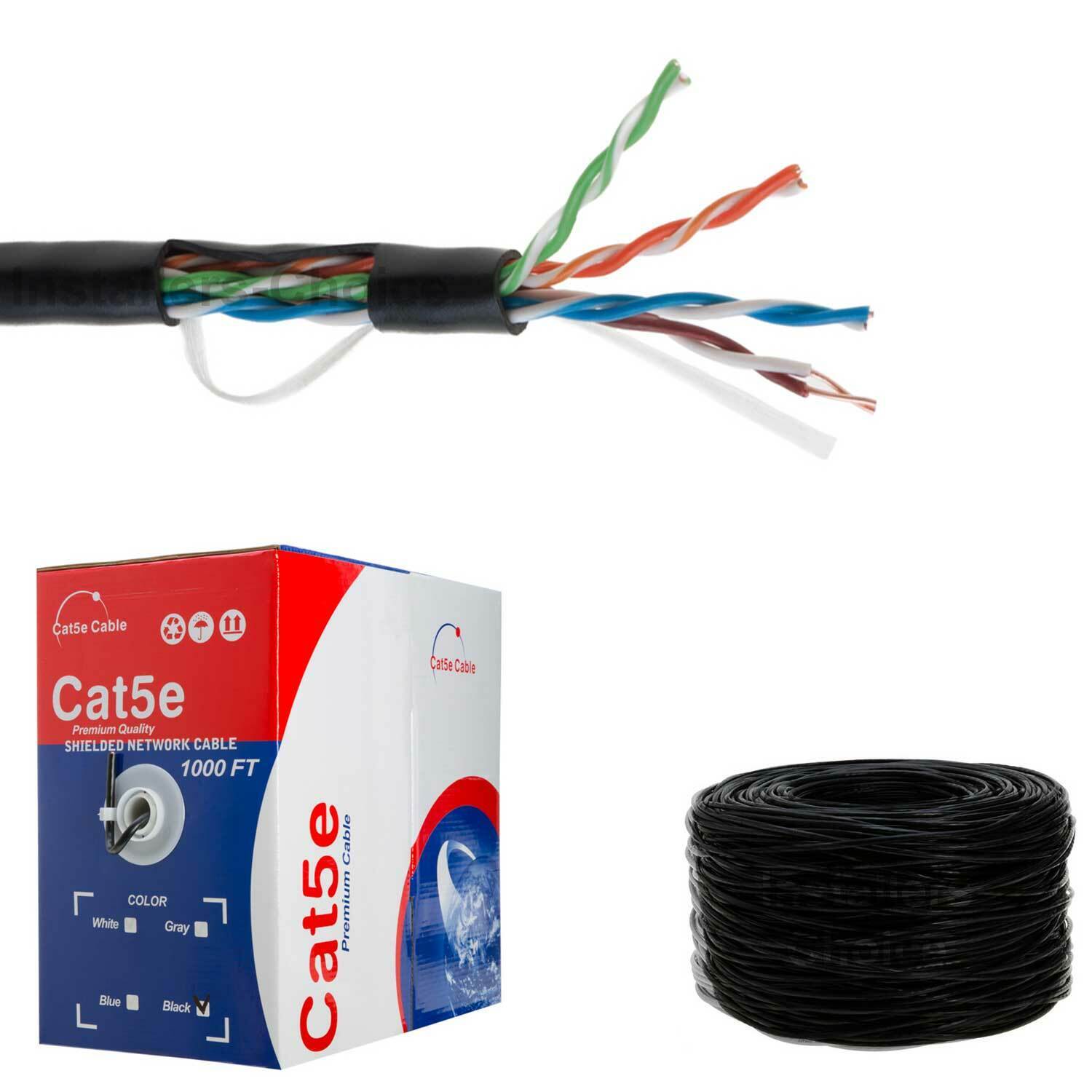 Cat5e 500ft cable UTP Solid Black LAN Netwrok Ethernet RJ45 Bulk CAT5 24 AWG