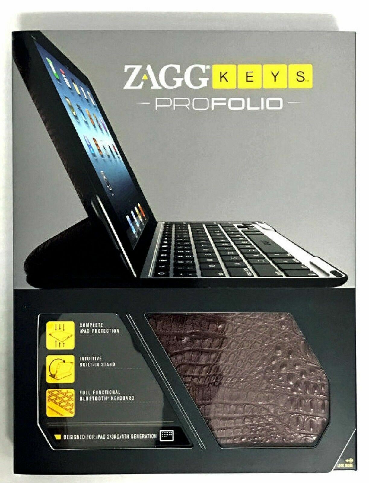 NEW Zagg Keys Pro Folio Apple iPad 4th 3rd 2nd Gen ALLIGATOR BROWN Case Keyboard