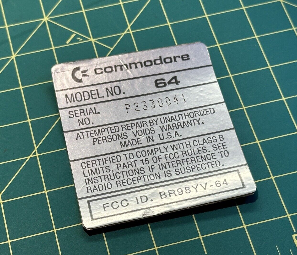 Commodore 64 Serial Number Label with Adhesive Backing