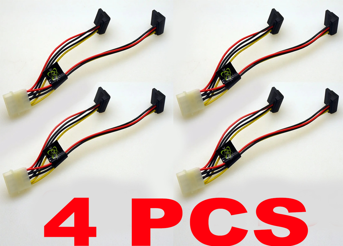 Lot of 4 XFX Molex 4-PIN to Angle SATA Power Splitter Adapter Extension