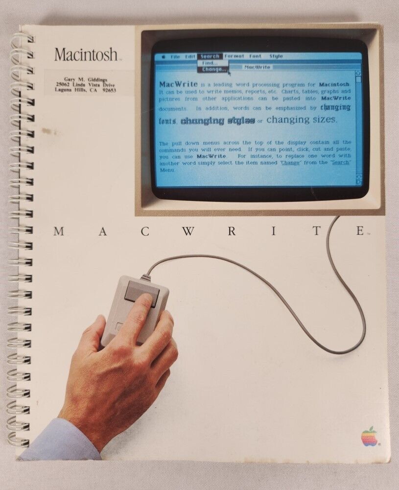 Apple Computer Macintosh MacWrite Manual 1984 ~ Vintage Computing Reference
