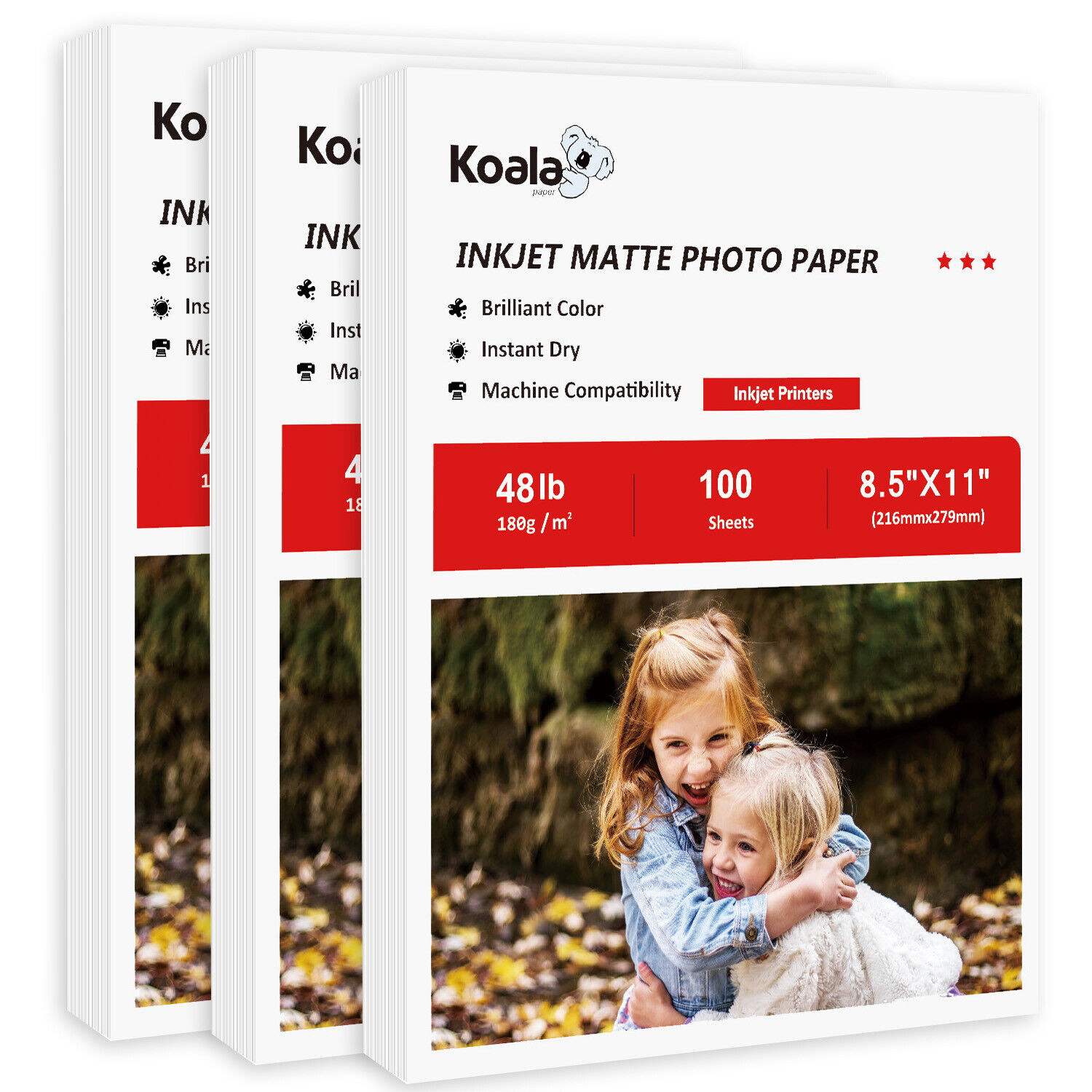 300 Sheets Koala Premium Matte Photo Paper 8.5X11 48lb 10Mil for Inkjet Printers