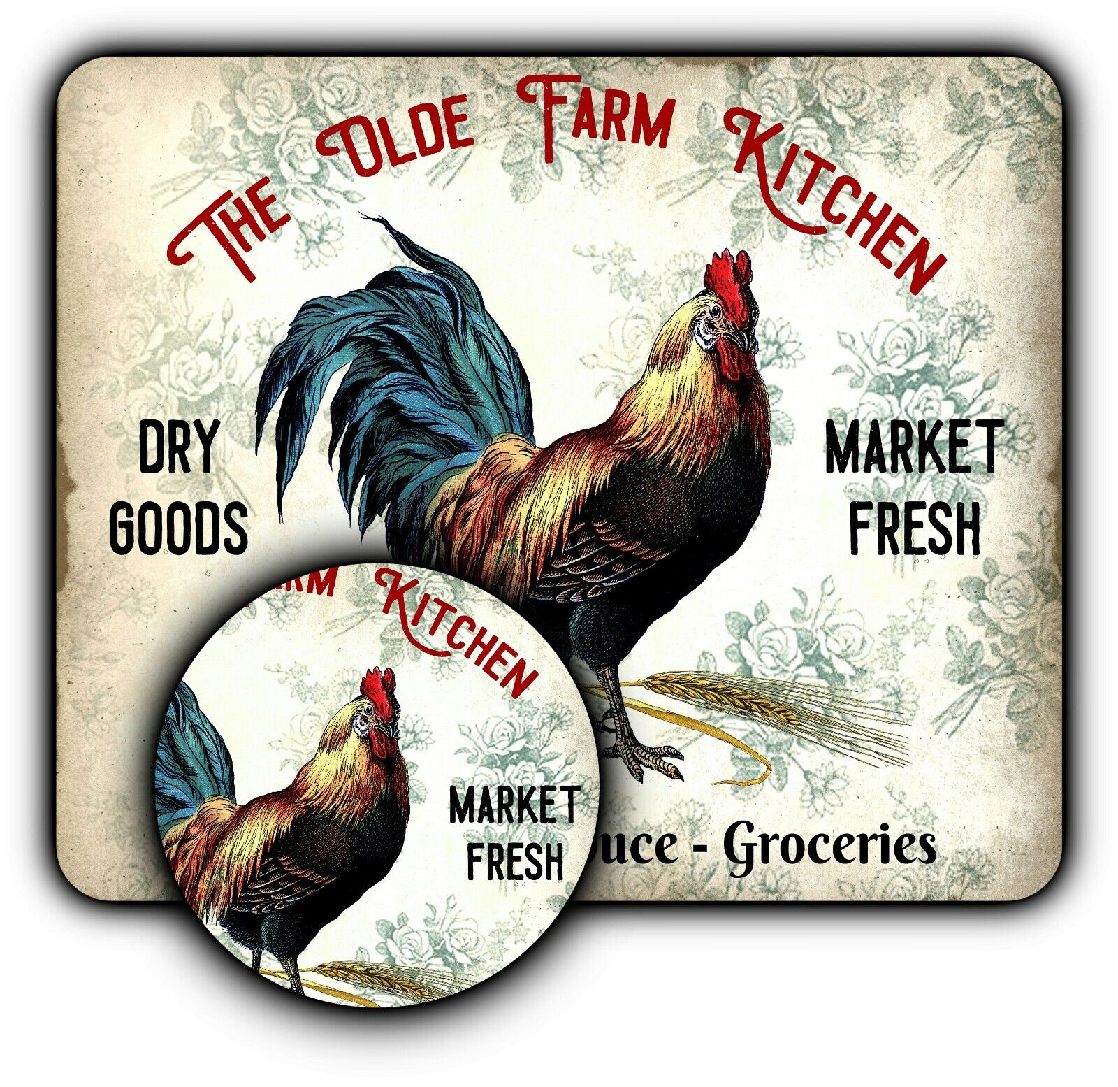 Mouse Pad Sign + Coaster - Vintage Style - Rooster Farm - 1/4\