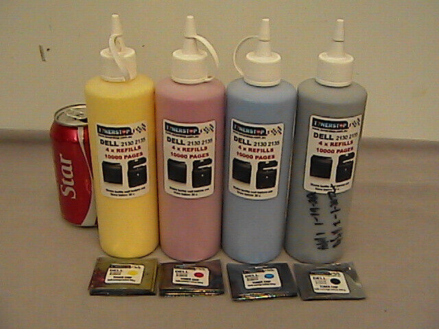 Dell 2130 2135 2130cn 2135cn  Four Color Toner Refill Kit with Chips.