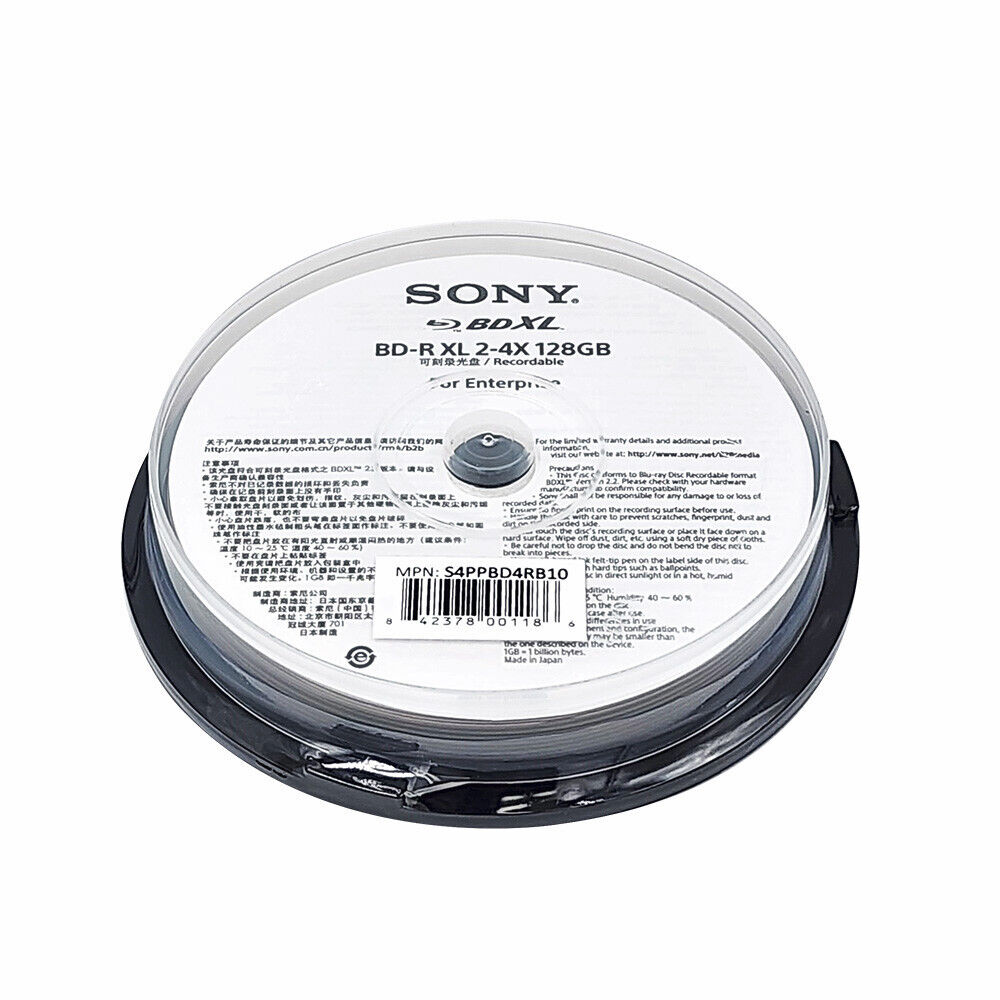 10 Sony 128gb 4x BD-R XL White Inkjet Printable Blu-ray Disc Media S4PPBD4RB10