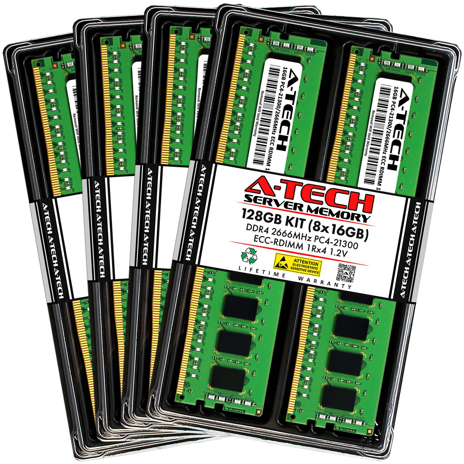 A-Tech 128GB 8x 16GB 1Rx4 PC4-21300R DDR4 2666 ECC REG RDIMM Server Memory RAM