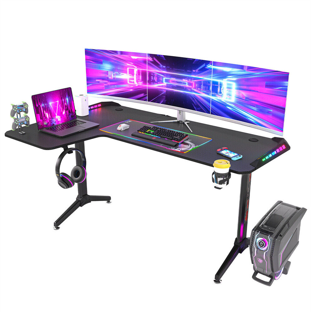 Ultrawide L-shaped Corner Gaming Office Desk Carbon Fiber Computer Desk 63inch