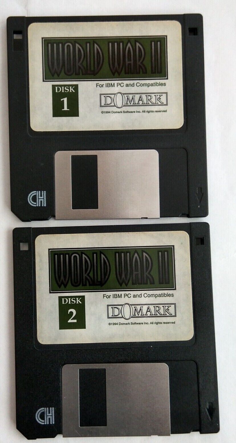 World War II 2 Floppy Disk Set 1984 D0MARK Software