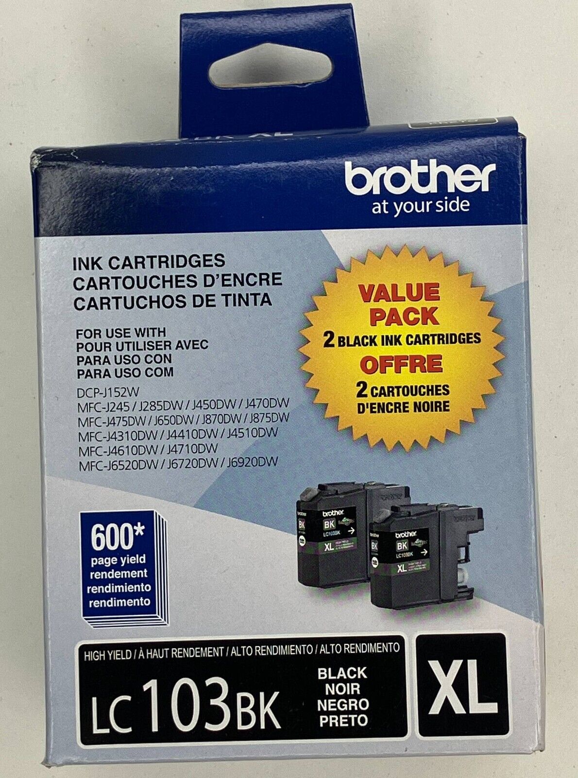 Genuine Brother LC103BK XL Black Pack Ink Cartridges EXP 04/2025 2 Pack SEALED