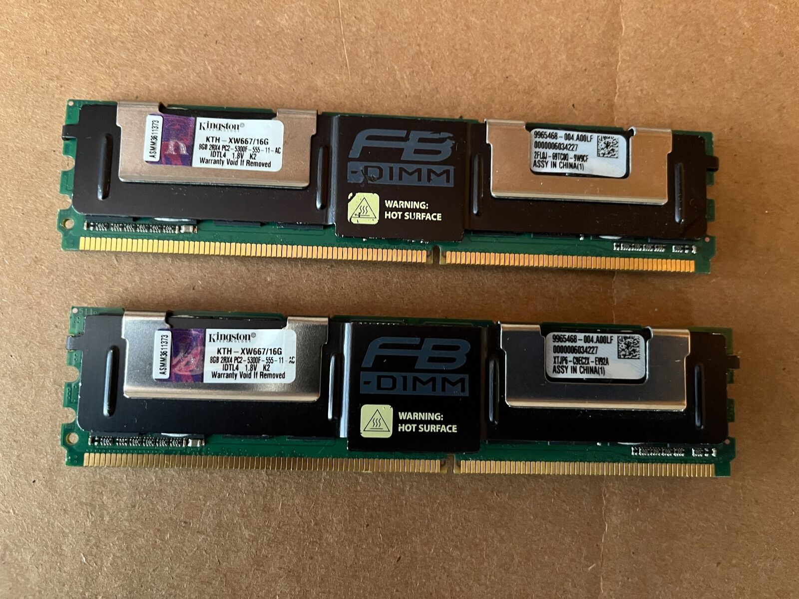 LOT OF 2 KTH-XW667/16G KINGSTON 8GB DDR2 FULLY BUFFERED RAM B5-4(4)