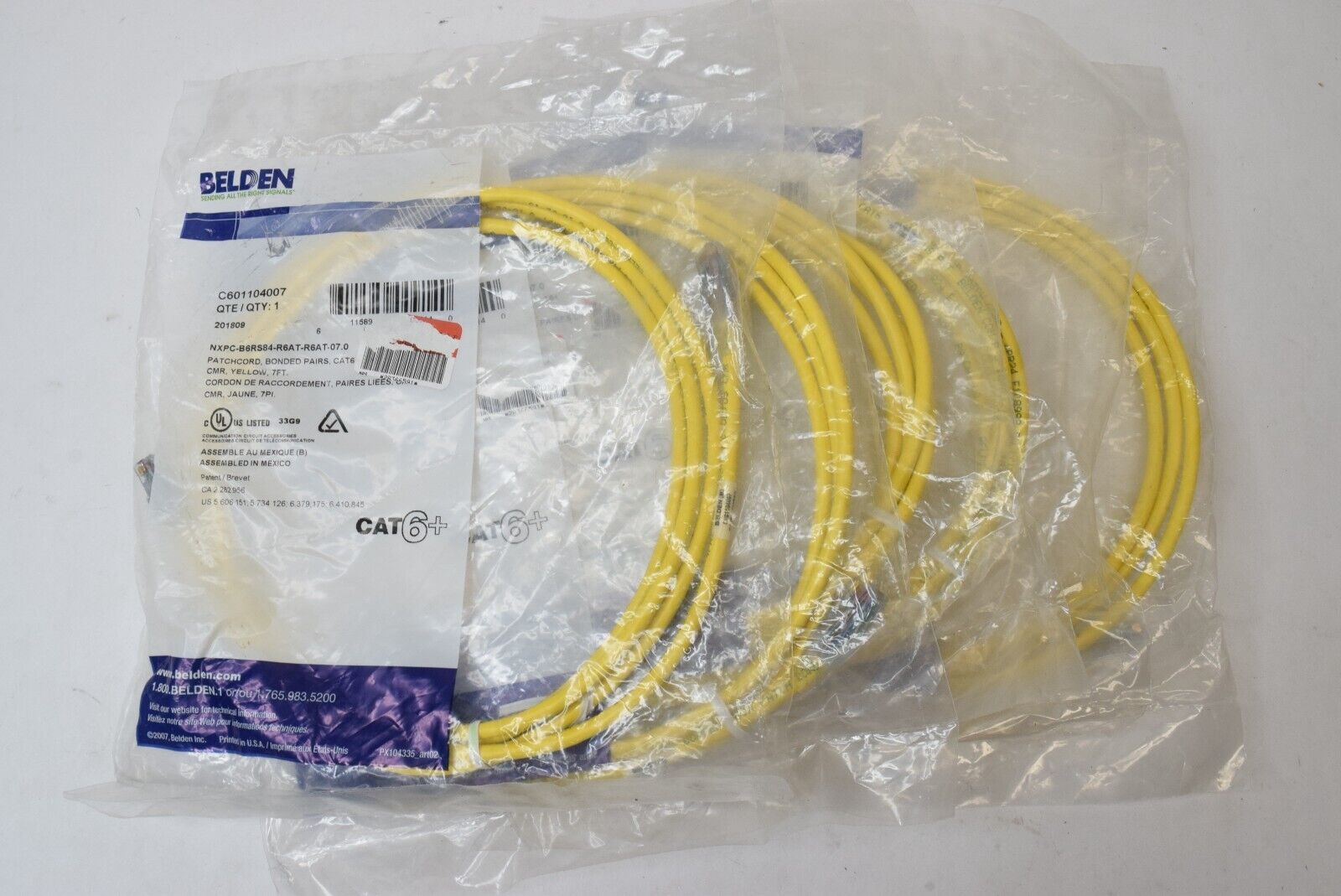 Belden CAT6+ Bonded-Pair 24 AWG Solid CMR Patch Cable Cord C601104007 - Lot of 6