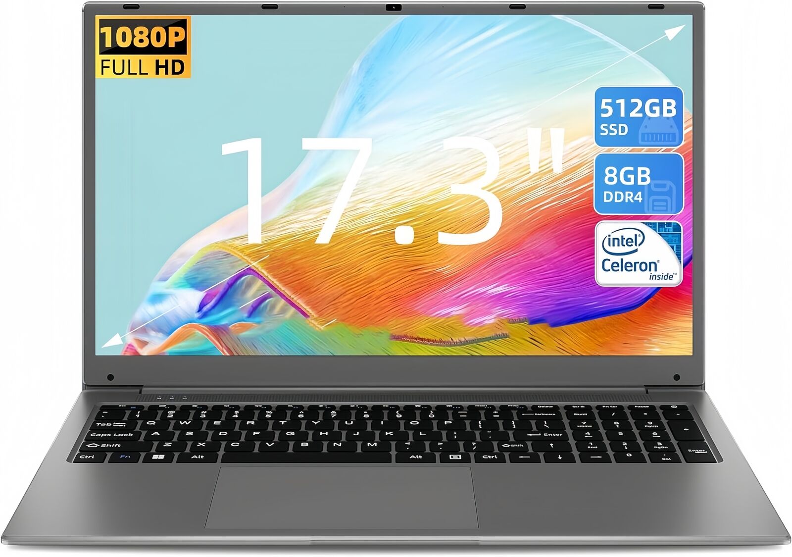 SGIN 17.3 inch Laptop 8GB RAM 512GB SSD IPS Full HD Display Quad Core 2.9 GHz