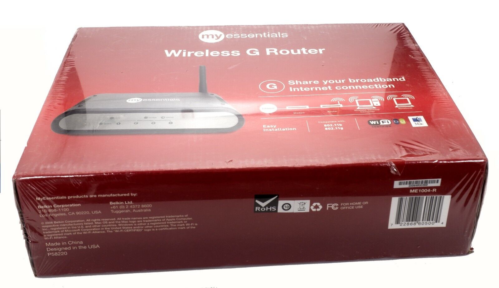 Belkin My Essentials 10/100 Wireless G Router ME1004-R Sealed NEW USA Seller.