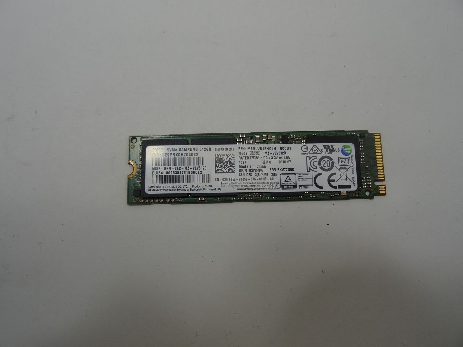 SAMSUNG MZ-VLV512D 512GB M.2 SSD NVME MZVLV512HCJH-000D1 03WF8W