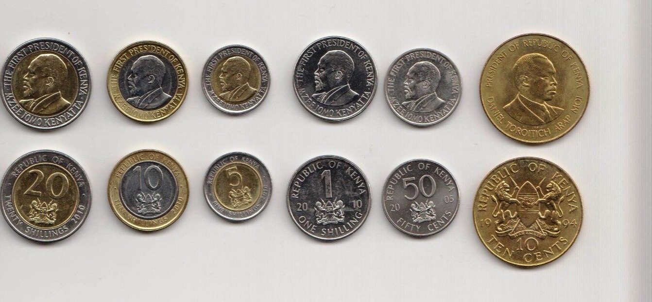 KENYA set of 5 coins 2015 (10+ 50 cents & 1+5+20 shillings) UNC