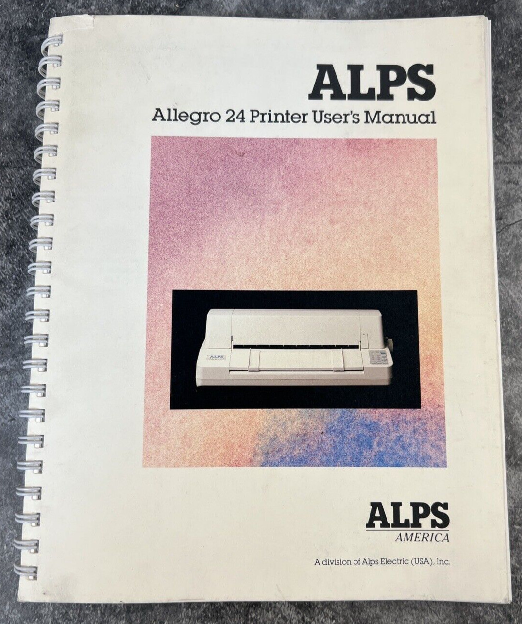 Vintage ALPS America Allegro 24 Printer User\'s Manual, 1988 Spiral Bound Book