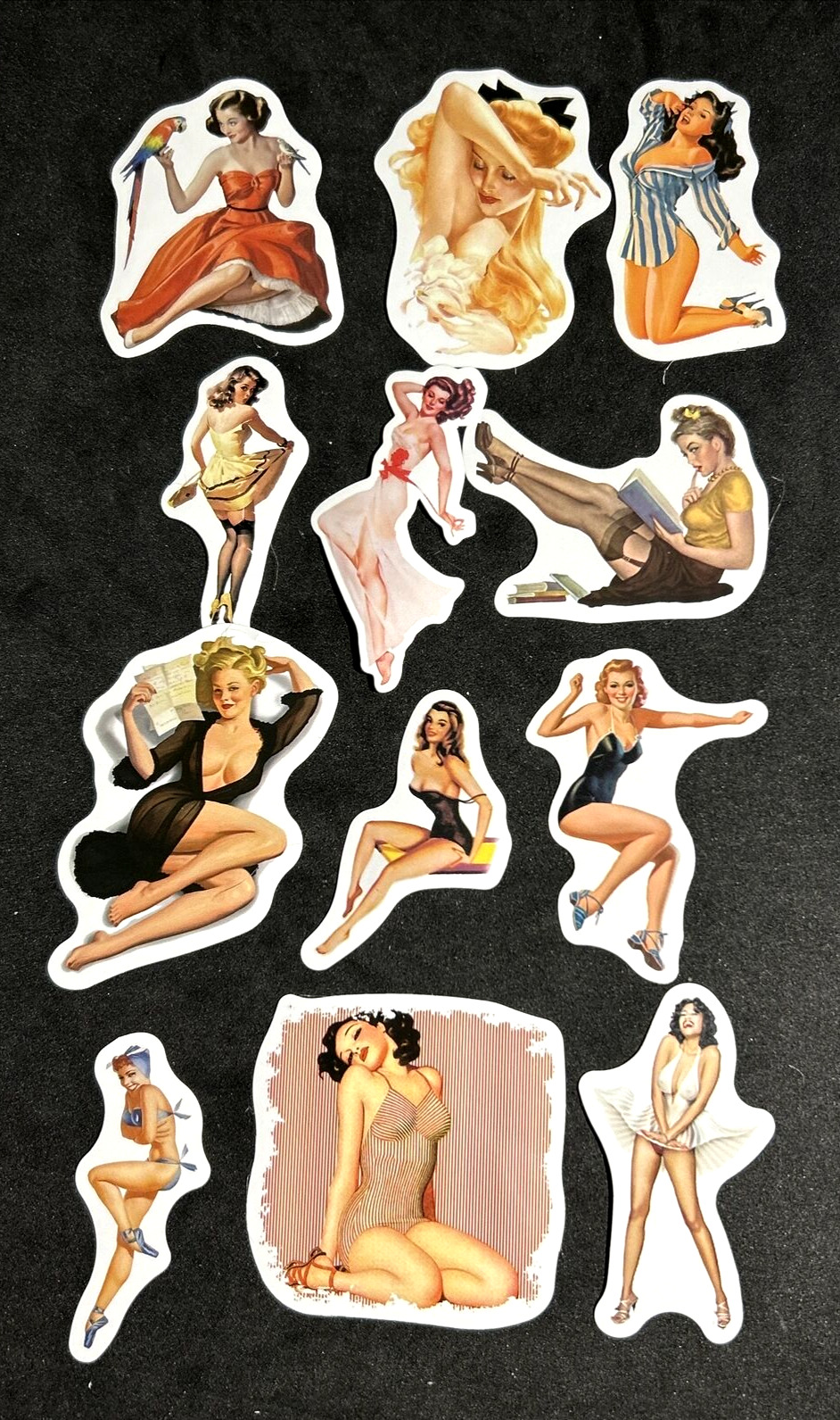 VINTAGE CLASSIC SEXY BLONDES/BRUNETTES/RED HEADS-12 Lot STICKERS-PHONE-LAPTOP