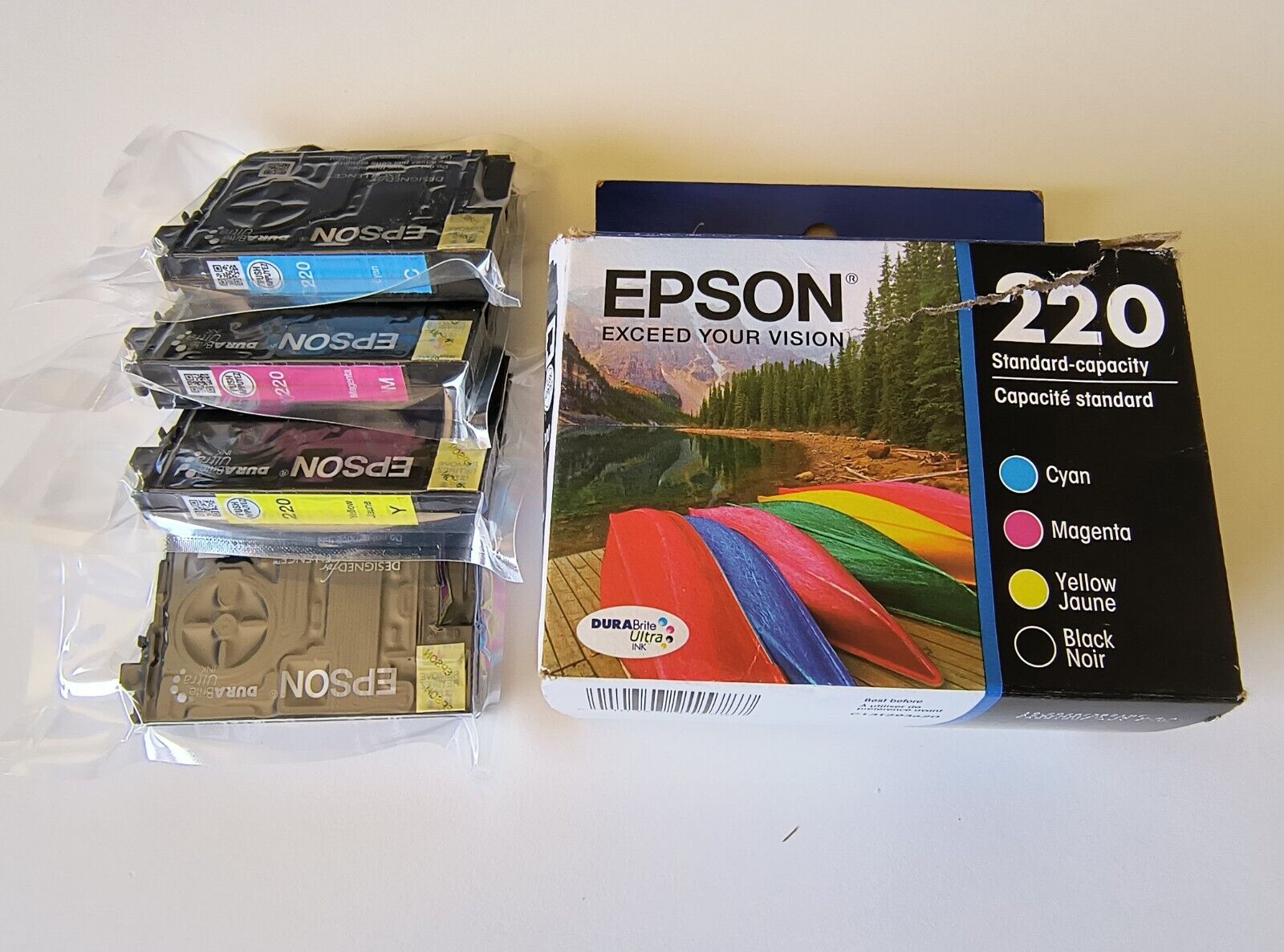 Epson DURABrite Ultra 220 Ink Cartridges SEALED Black/Cyan/Magenta/Yellow 4 Pack