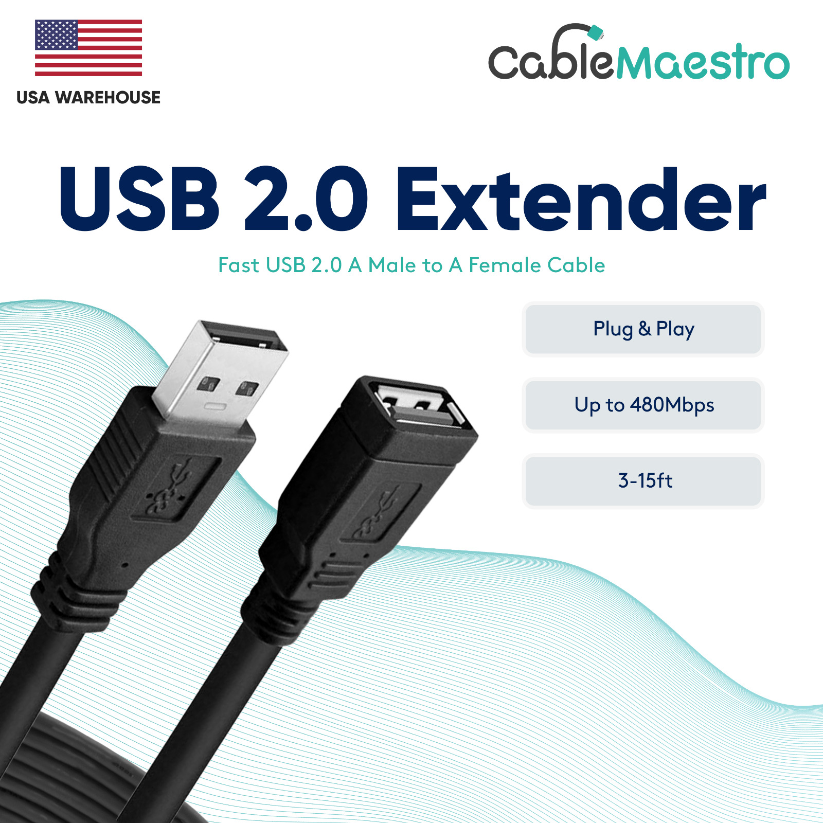 USB 2.0 Extension Extender Cable Cord Type A Male to A Female 3-15FT HIGH SPEED