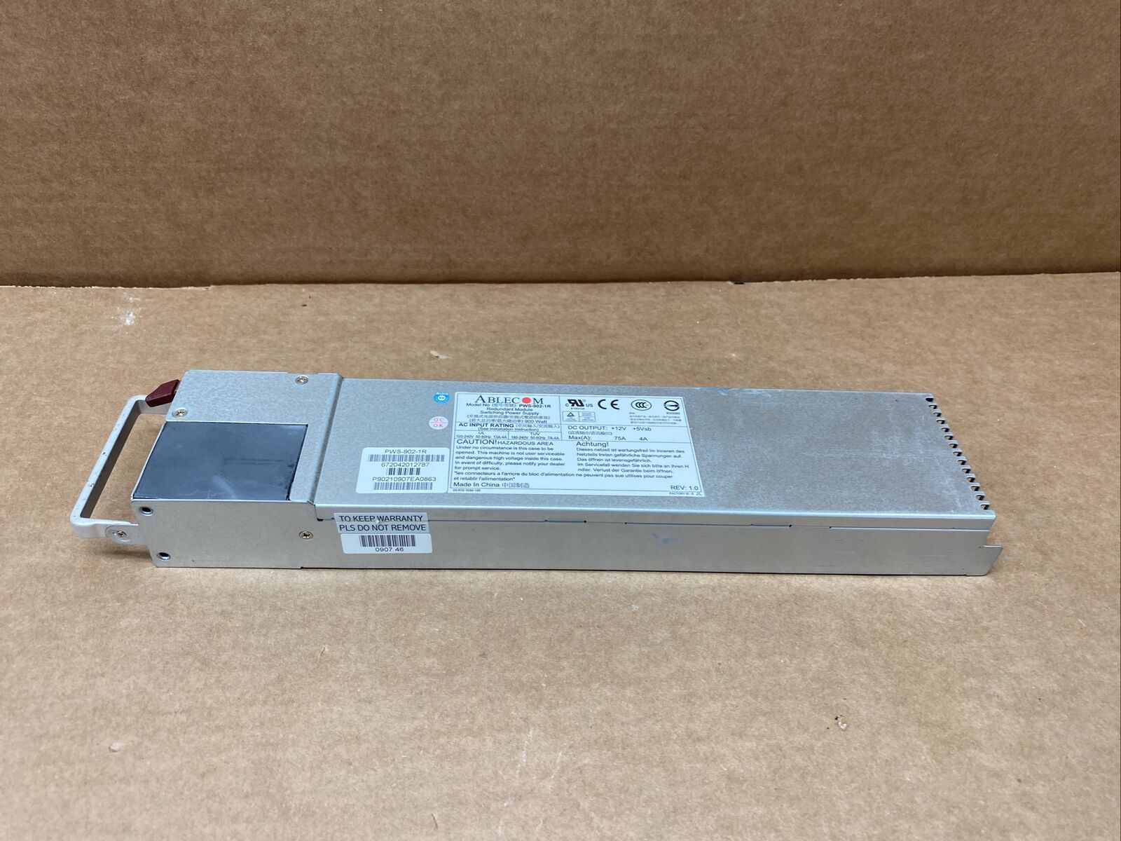 ABLECOM PWS-902-1R 900W 12V Redundant Module Switching Power Supply
