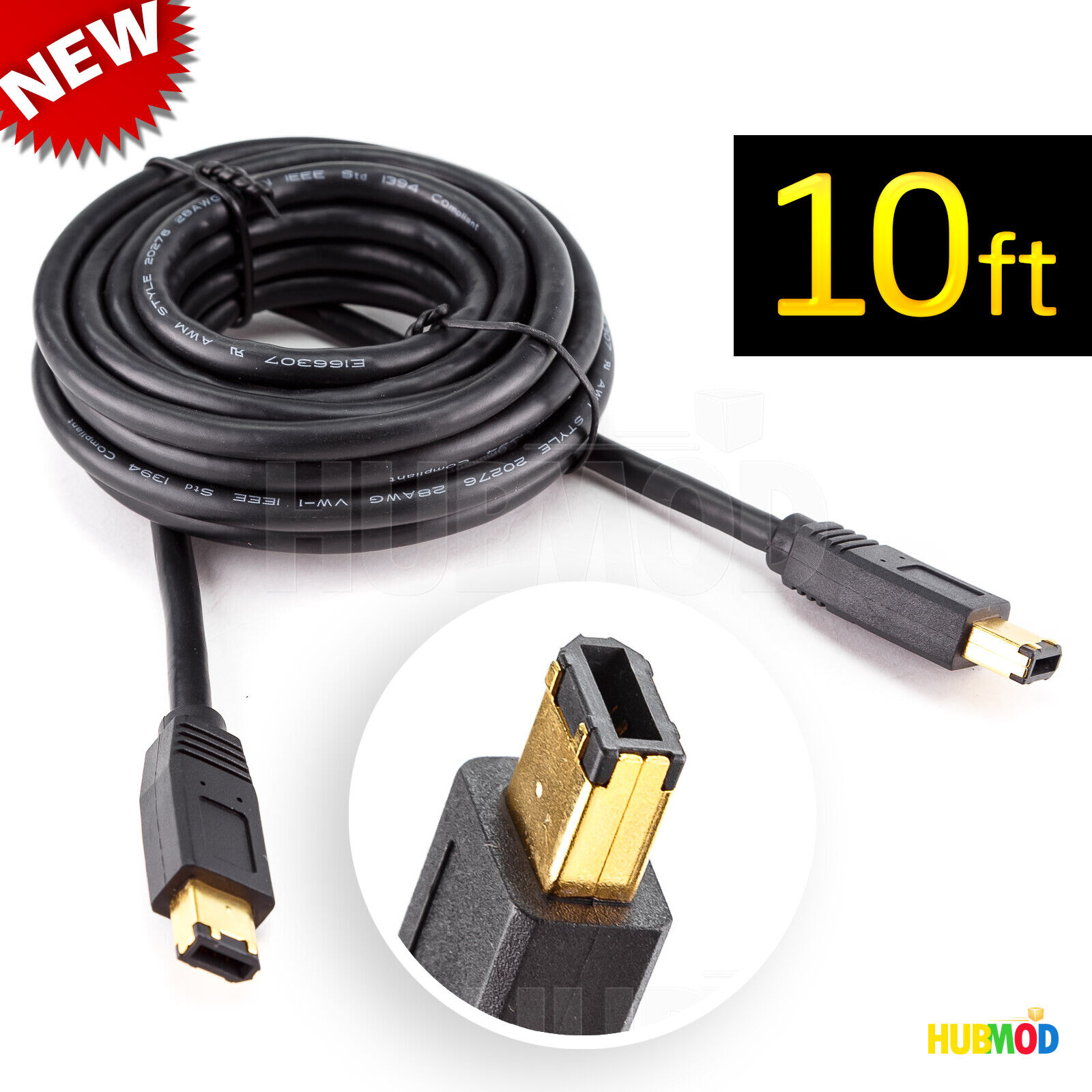 10 FT FIREWIRE CABLE CORD 6 PIN to 6 PIN IEEE1394 PC MAC DV 6P-6P 6-6 PINS BLACK