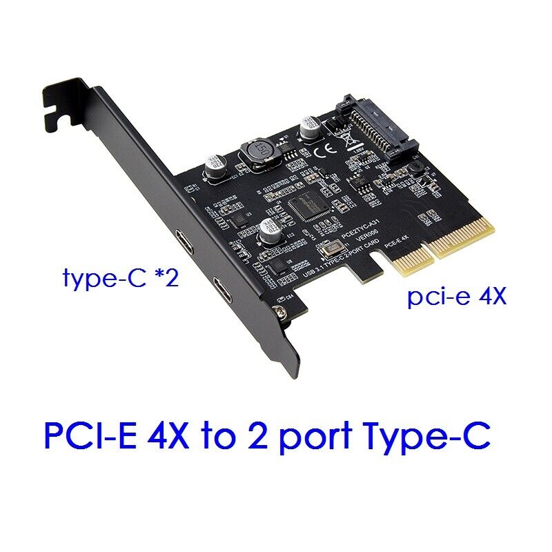 PCI-E PCI Express 4X to USB 3.1 Gen2 10Gbps 2-Port Type C Expansion Card Adapter