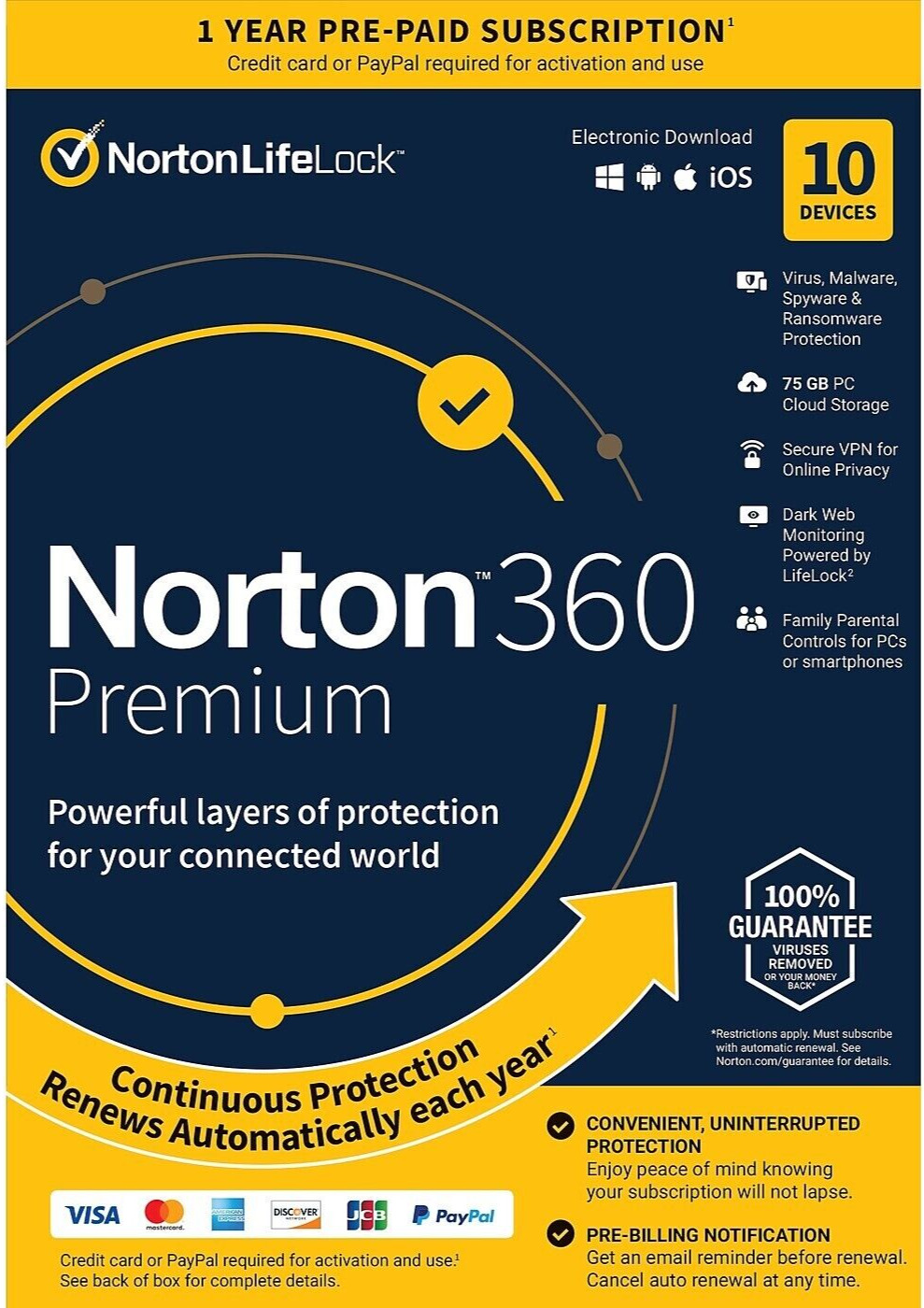 Norton 360 Premium 10 Devices 2024 VPN Antivirus Cloud Software 1 year Key card