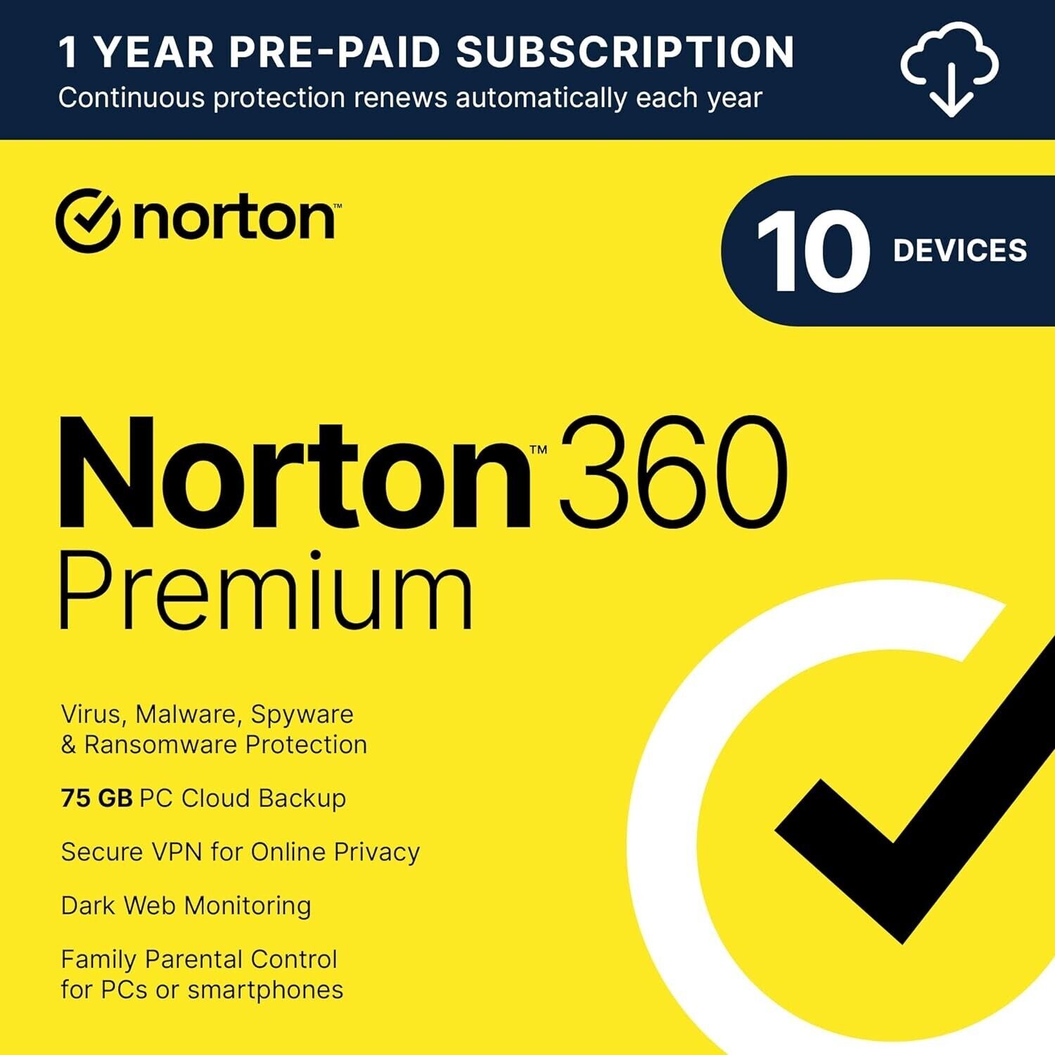 Norton 360 Premium 2024, Antivirus software for 10 Devices with Auto Renewal VPN