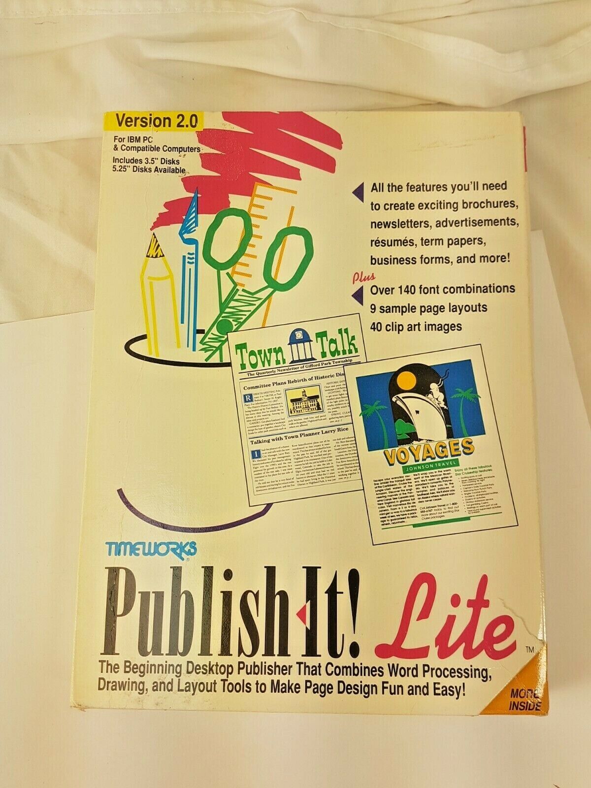 TIMEWORKS PUBLISH IT Lite 2 PC SOFTWARE Big Box Complete 1991 desktop vintage 