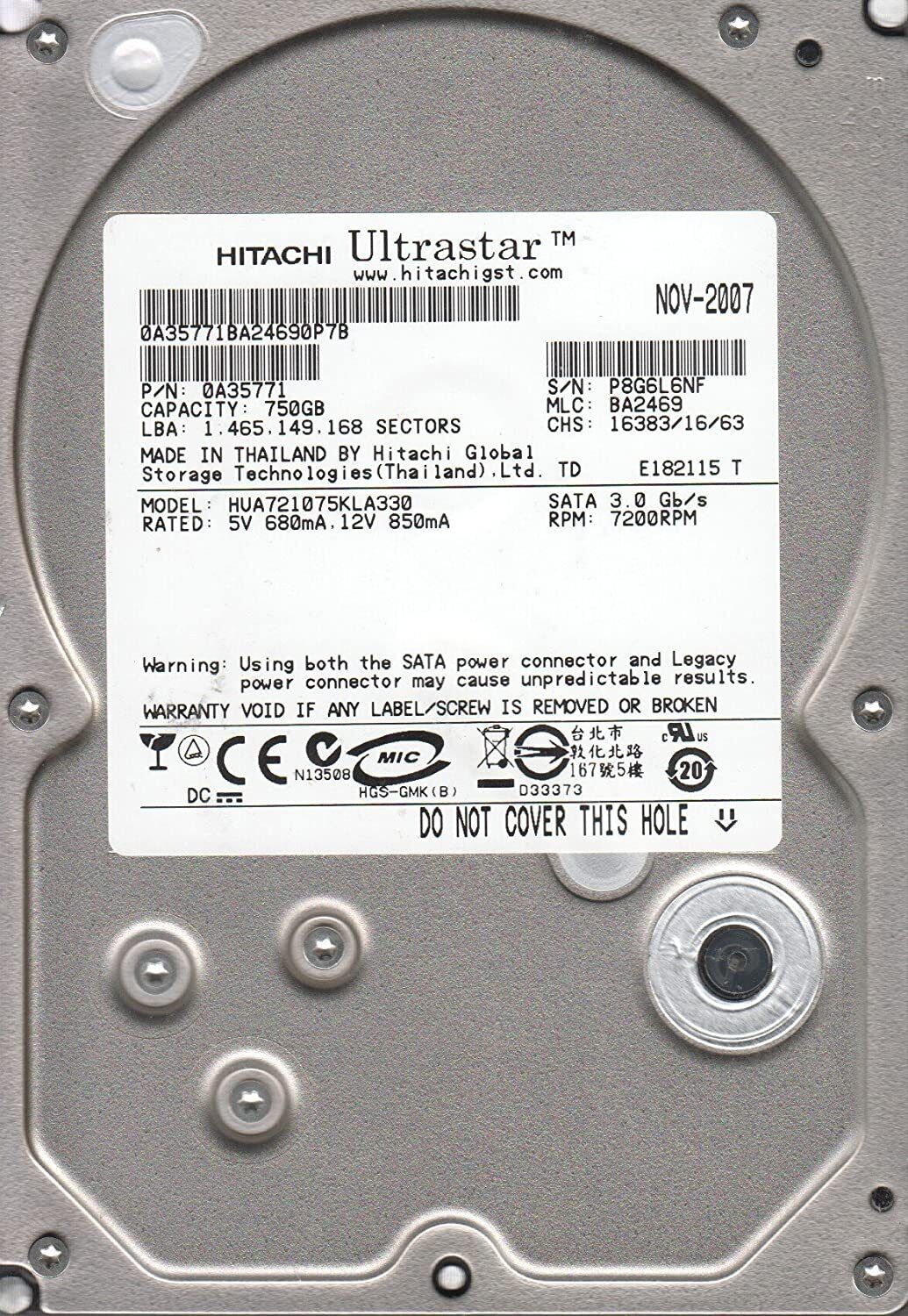 Hitachi GST Ultrastar A7K1000 HUA721075KLA330 750GB 7200 RPM 32MB Cache SATA 3.