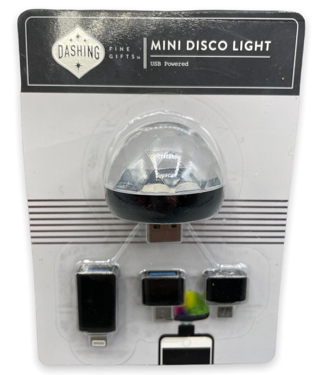 Dashing Fine Gifts Mini Disco Light, 3 Adapters Included Plug & Play New Sealed