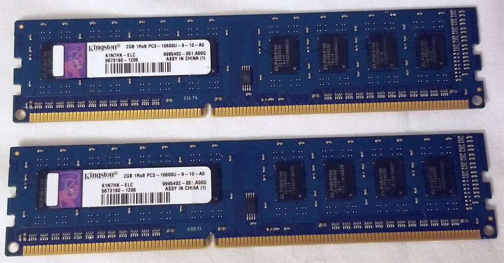 pair Kingston Memory 4GB (2x2GB) DIMM DDR3 PC10600(1333), model: K1N7HK-ECL