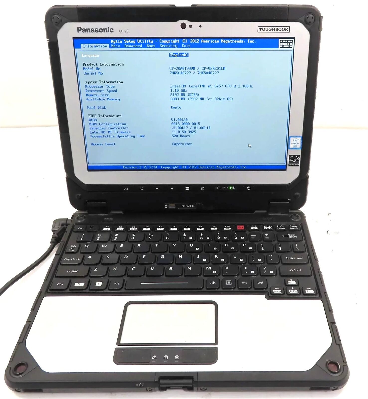 Panasonic Toughbook CF-20 Core m5-6Y57 1.10GHz 8GB Laptop - No HD