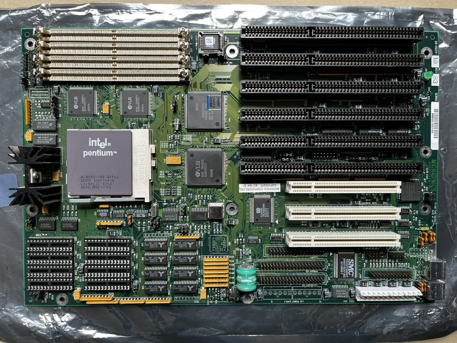 Vintage Micronics 09-00211-10 Rev B3 Intel Socket 5 Motherboard w Pentium 100Mhz