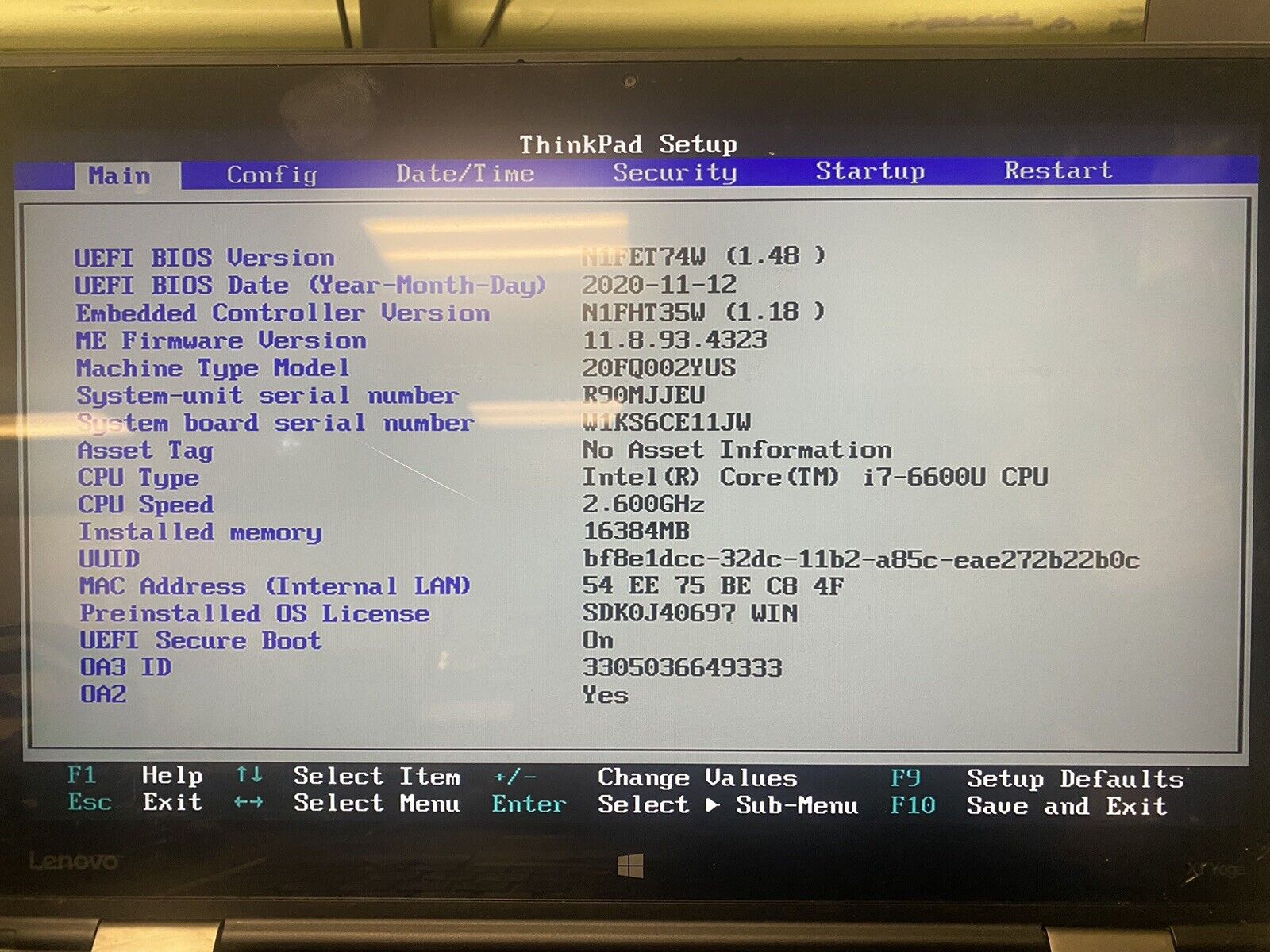 Lenovo ThinkPad Yoga X1 i7-6600U Motherboard 448.04P16.002M 00JT811