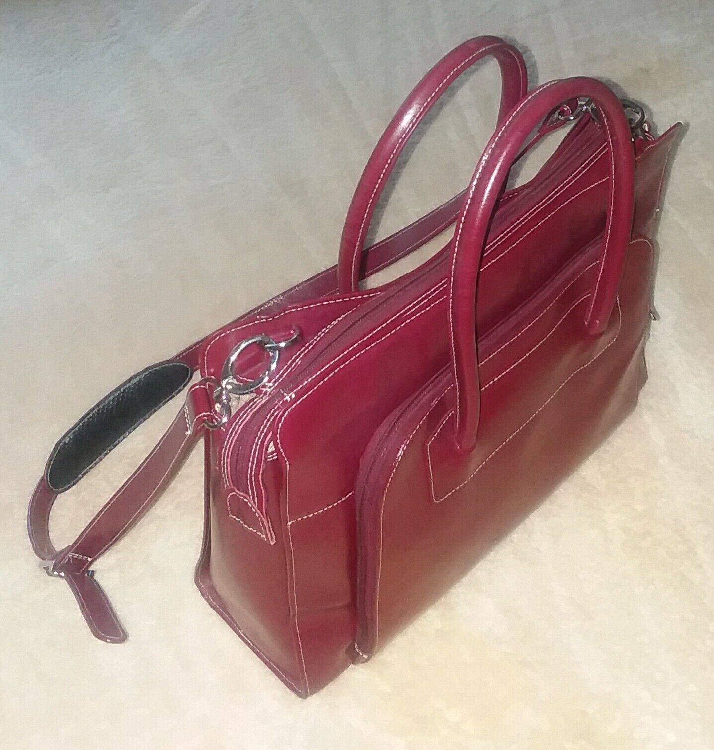 Beautiful Deep Red Leather MCKLEIN laptop/Tablet Crossbody Shoulder Bag Large