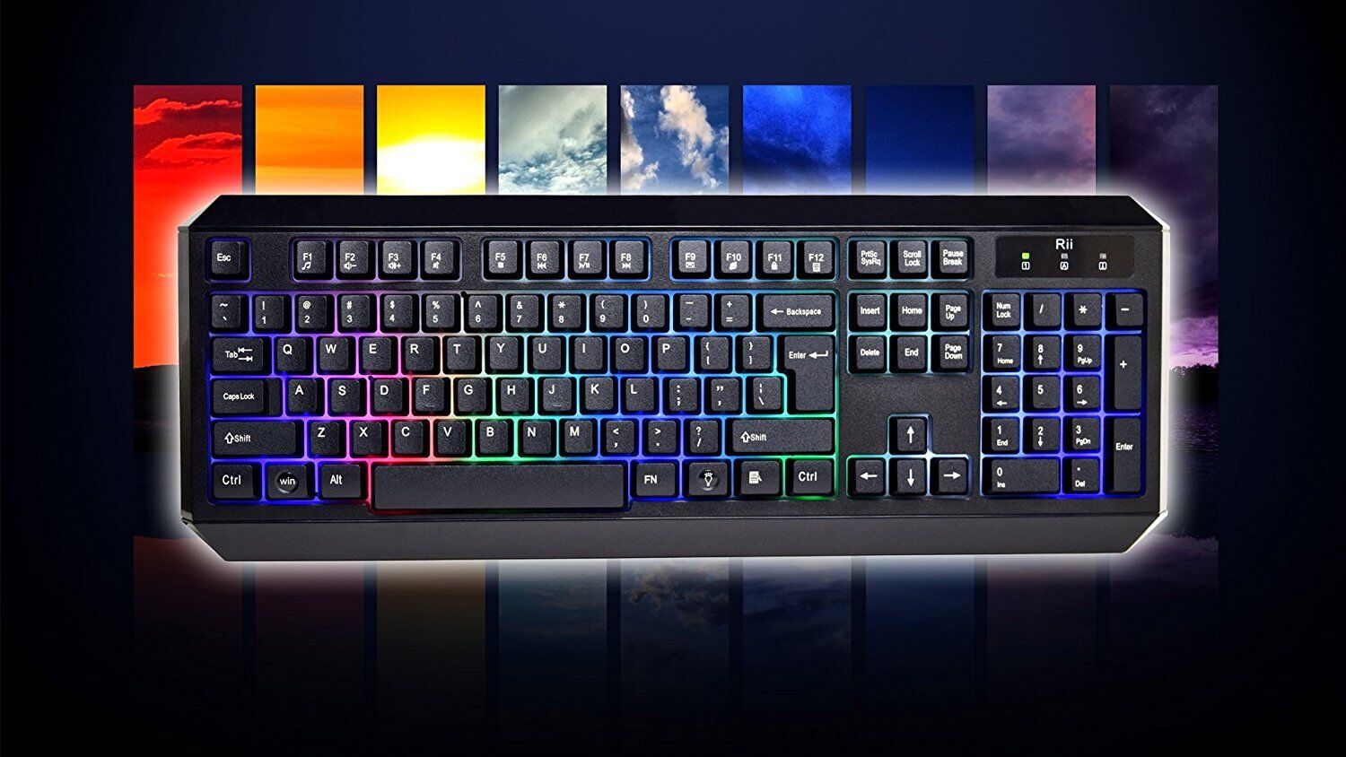 Genuine Rii RK300 Multimedia Gaming Keyboard w/ 7 Adjustable LED Color Backlit