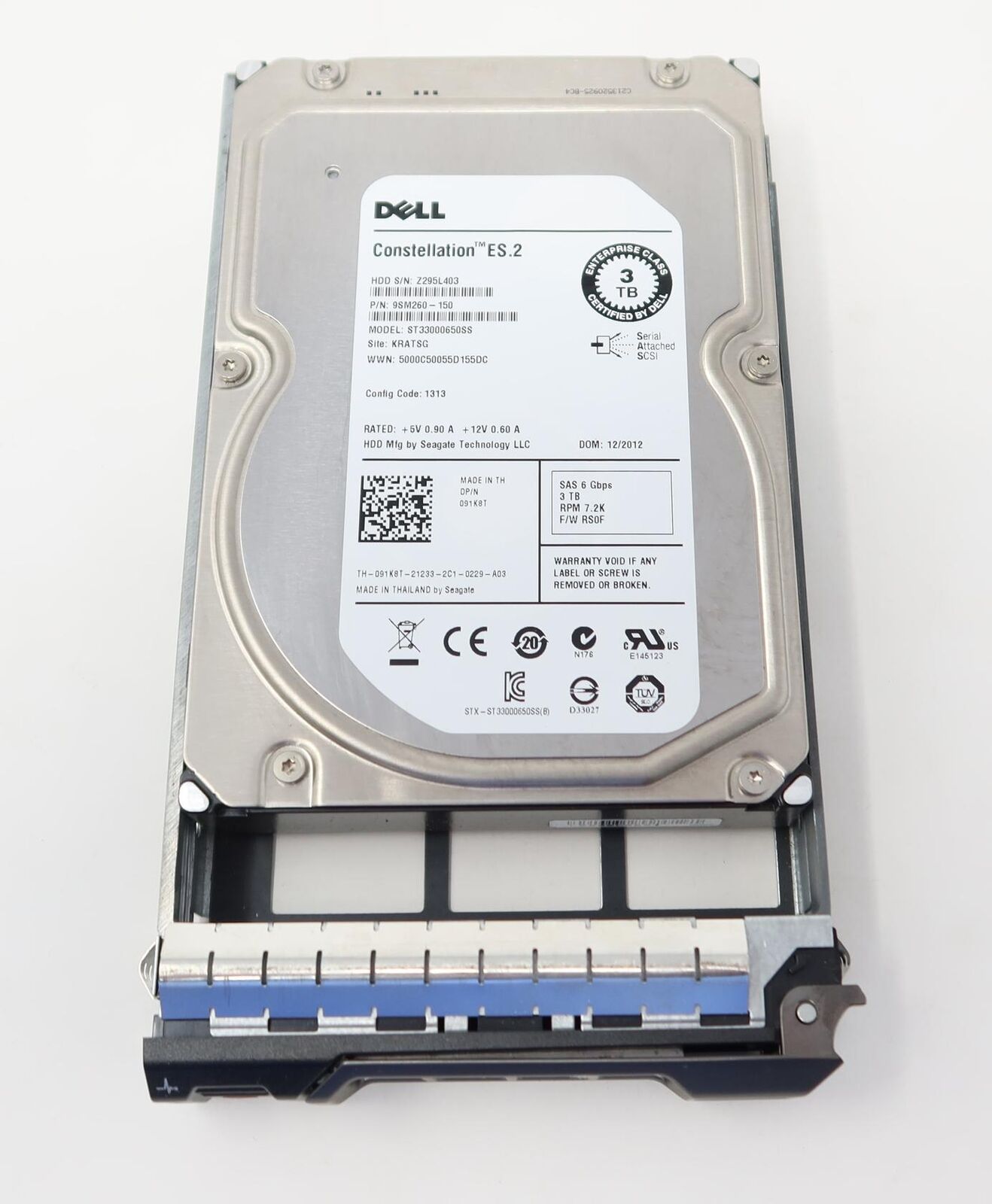 91K8T Dell Constellation 3Tb 7200rpm 6Gbps 3.5 SAS ST33000650SS