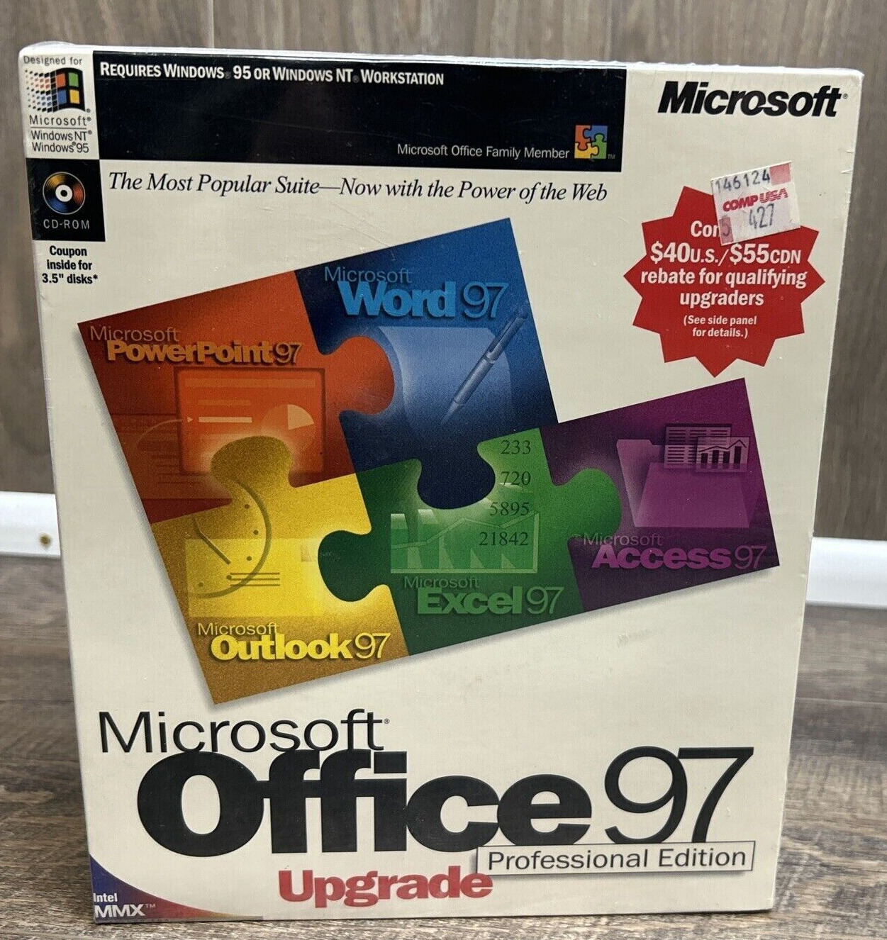 Microsoft Office 97 Professional Edition Upgrade Big Box comes with product key