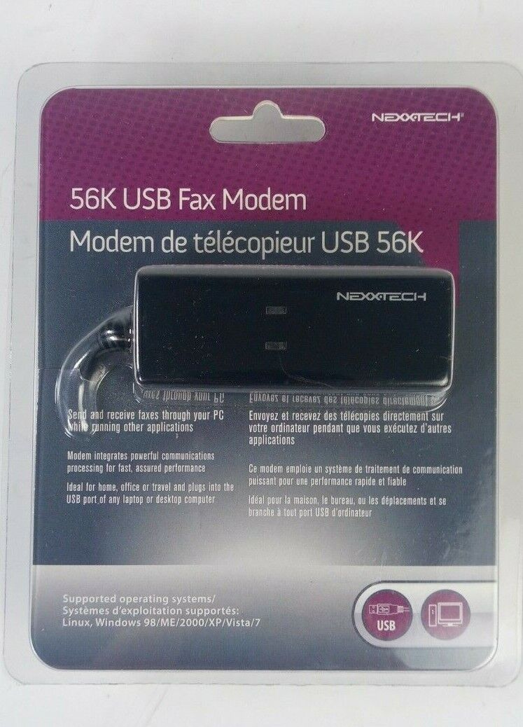 NEXXTECH USB Fax Modem External 56K Data V9.0  for 98/ME/2000/XP/VISTA/Win7 