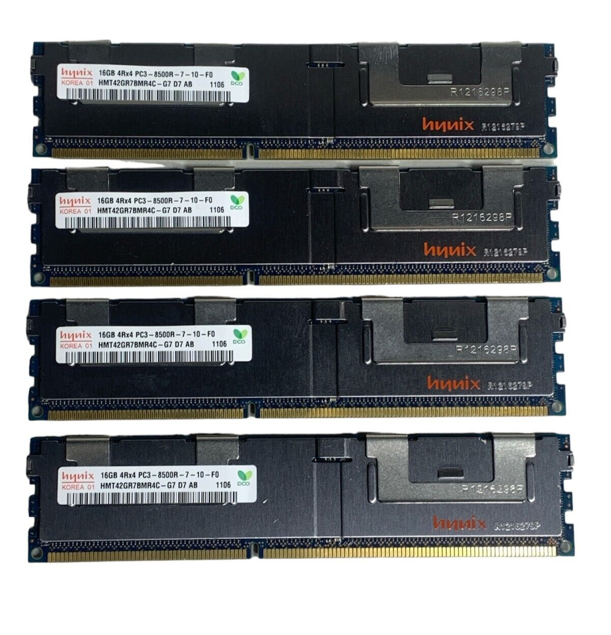 Lot of 4 Hynix 16GB 4Rx4 PC3-8500R DDR3-1066 1.5V ECC Server Memory (64GB)