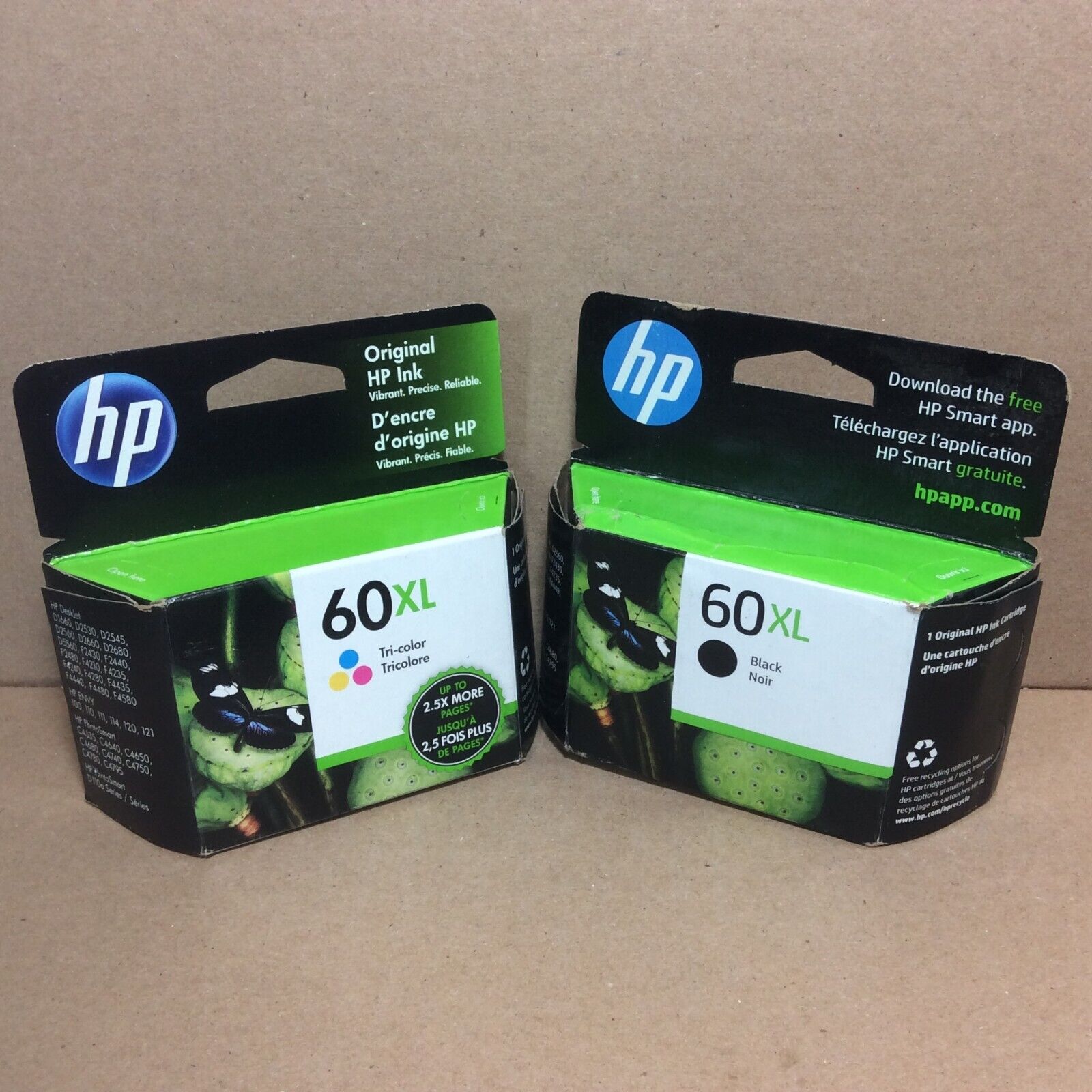 (Lot of 2) Genuine HP 60XL Black & Tricolor Ink Cartridges - Sealed 2023 & 2024