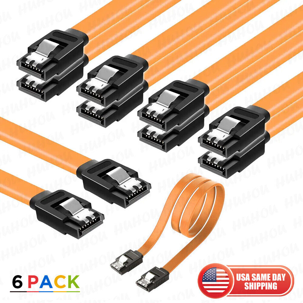 6pack SATA Cable III 6Gbps Straight HDD SDD Data Cable with Locking Latch 15 in