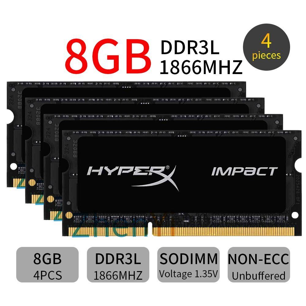 Kingston HyperX Impact 32GB 4x 8GB DDR3L 1866MHz PC3L-14900S 1.35V Laptop Memory