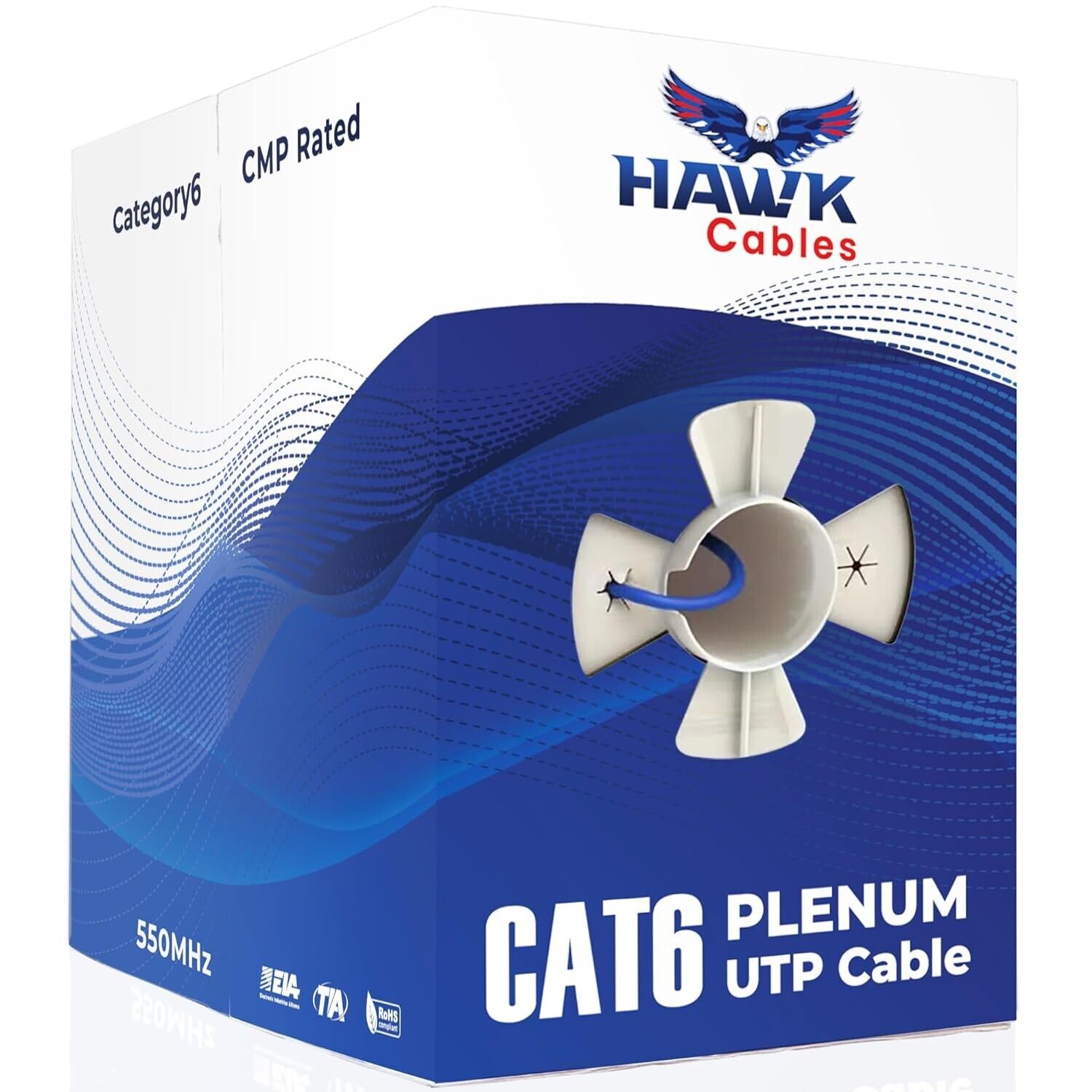 Cat6 Plenum Cable (BLUE) 1000ft (CMP) - DTX 1800 Test Certified - UTP 