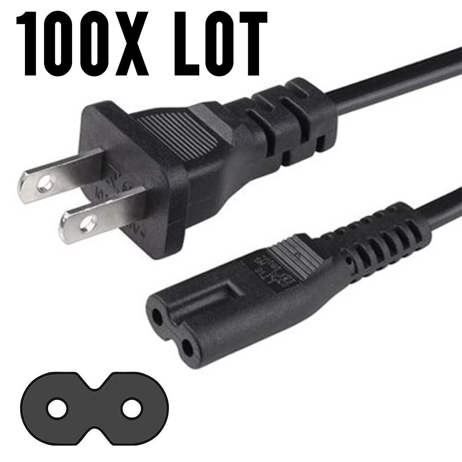 100PCS 2-Prong Port Pin AC Power Cord Cable Adapter PC Laptop PS2 PS3 HP Dell